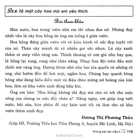 Đề 8 Tả một cây hoa mà em yêu thích