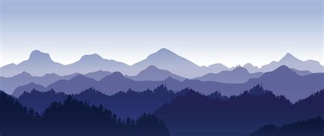 Beautiful Dark Blue Mountain Landscape With Fog And Forest Sunrise And