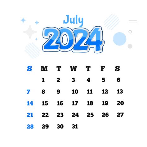 Juli 2024 Desain Transparan Vektor Kalender Juli 2024 Juli 2024 Kalender 2024 Png Dan Vektor