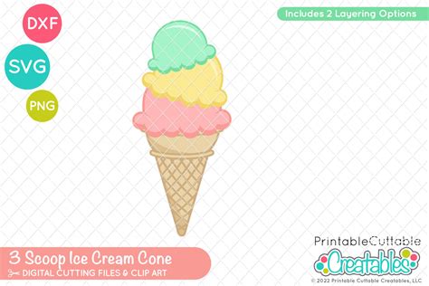 Scoop Ice Cream Cone SVG Cut File Clipart E280 Svg Dxf Png Includes