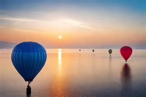 Globos Aerost Ticos En El Cielo Al Atardecer Foto Premium