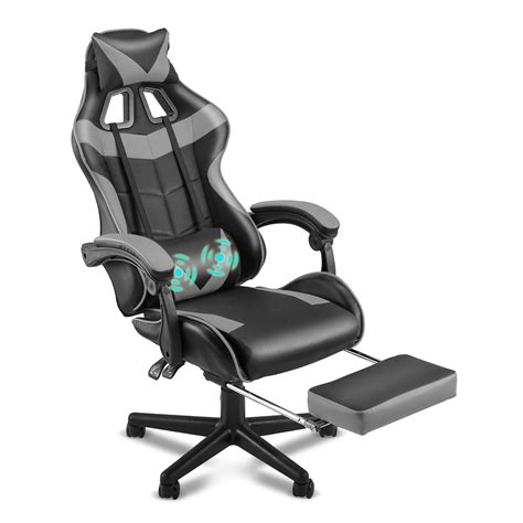 Soontrans Gaming Chair With Footrest And Ergonomic Massage Lumbar Pillow Pu Leather Office Chair