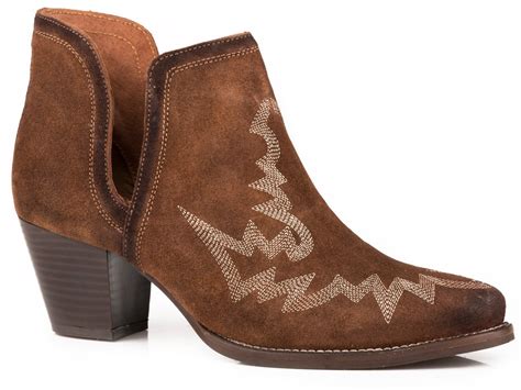 Roper Womens Brown Leather Rowdy Cow Suede Ankle Boots The Western