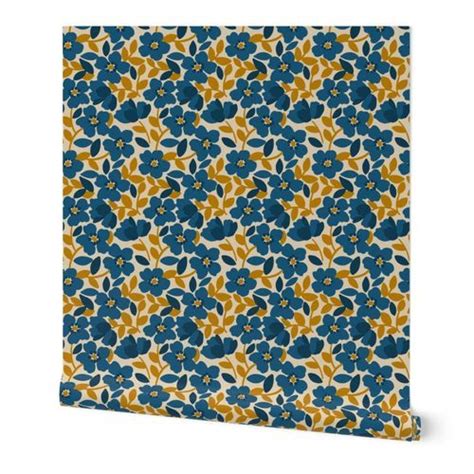 Blue and Gold Floral Wallpaper | Spoonflower