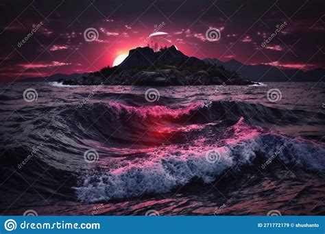 Ocean waves in dark sunset stock illustration. Illustration of hill ...