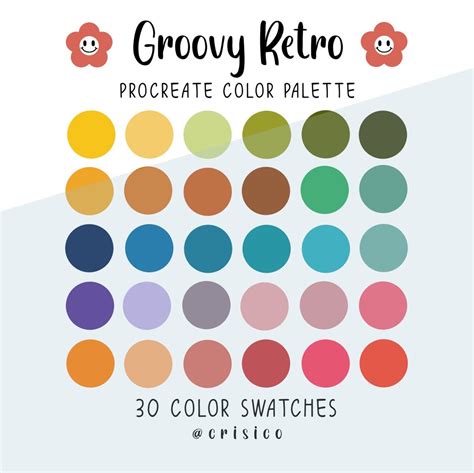 Groovy Retro Procreate Color Palette Color Swatches Instant