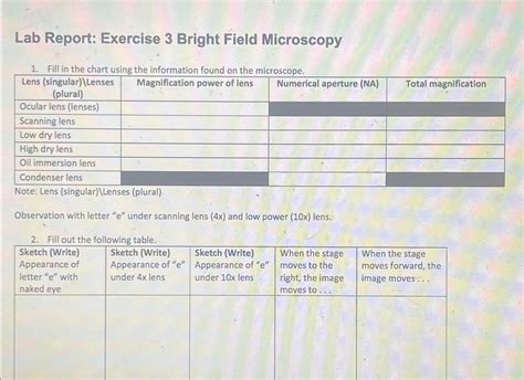 Solved Lab Report Exercise 3 Bright Field MicroscopyFill Chegg