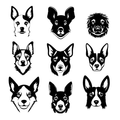 Un Blanco Y Negro De Vector De Cara De Perro Vector Premium