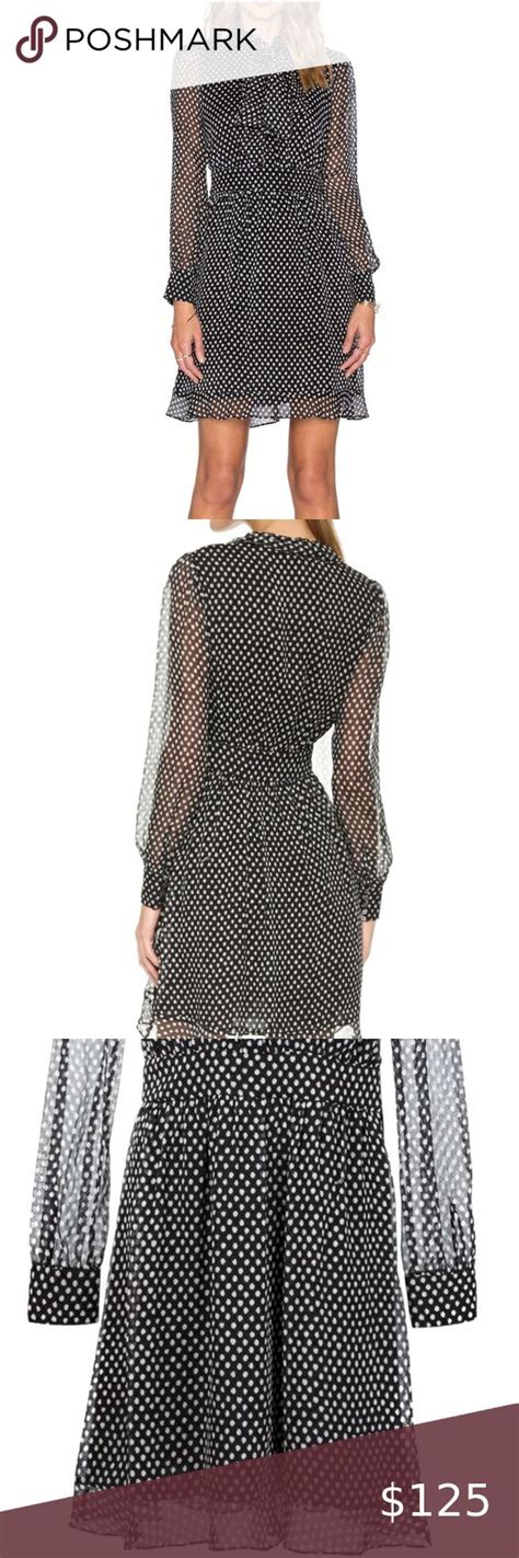 Diane Von Furstenberg Dress Arabella Tie Neck Polka Dot 6 Black White