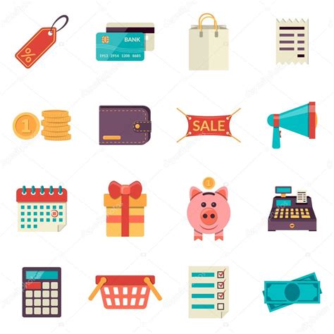 Conjunto De Iconos Comerciales Planos Iconos De Venta De Vector