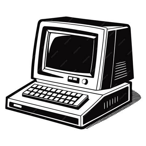 Retro Black And White Vector Graphic Of A Vintage Pc Computer