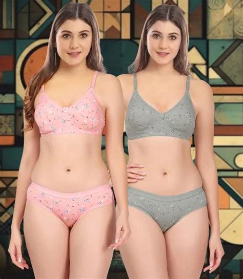 Buy Aamarsh Women Cotton Bra Panty Set For Lingerie Set Pack Of Color Pink Grey