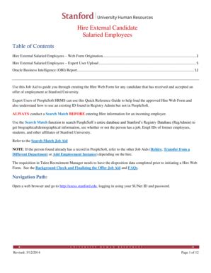 Fillable Online Hire External Salaried Candidate Web Form Stanford