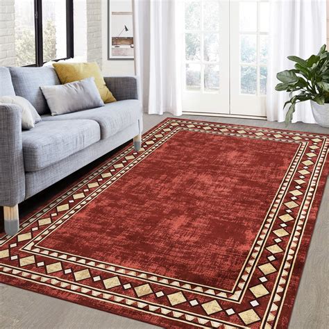 GlowSol 8x10 Modern Bordered Area Rug Machine Washable Rug Geometric