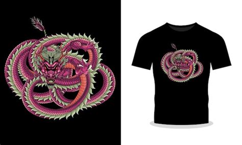 Dragón Estilo Japonés Camiseta Vector Ilustración Vector Premium