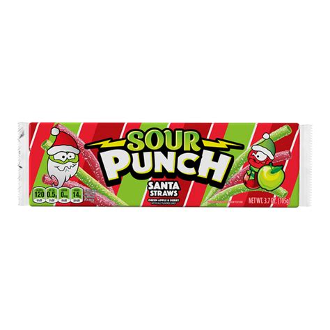 Sour Punch Santa Straws Green Apple And Berry 3 7 Oz Tray