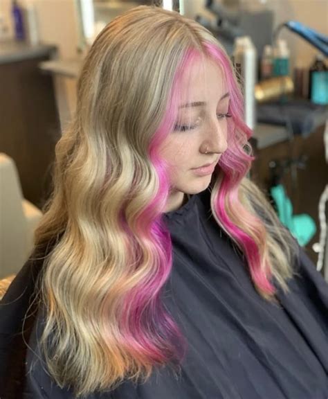 Pink And Blonde Hair Pink Money Piece Majenta Curly Hair Summer Hair Hair Salon Festival
