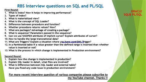 Rbs Interview Questions And Answers On Sql And Plsql Youtube