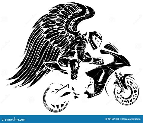 Black Silhouette Of Motorbike Rider With Wings Vector Silhouette Road