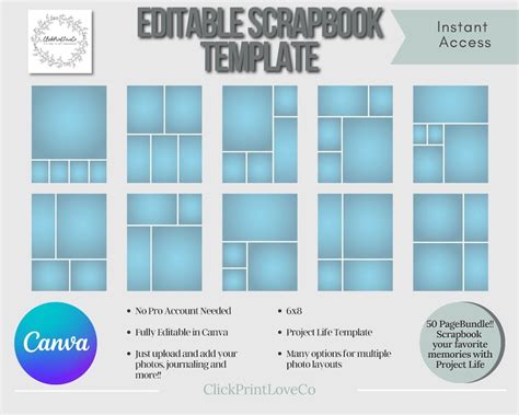 6x8 Canva Editable Templates Editable Scrapbooking Template Canva