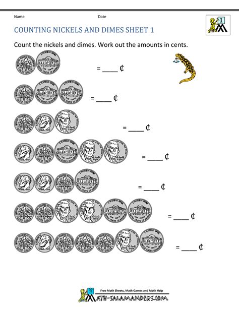 Counting Dimes And Pennies Worksheets