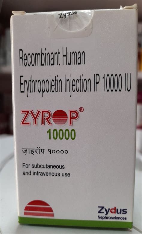 Zyrop 10000 Iu Erythropoietin Injection Cadila Healthcare Limited Box