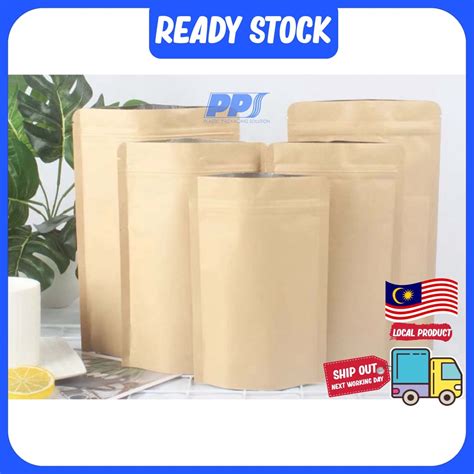 50pcs Zipper Kraft Aluminium Foil Stand Up Bag Kraft Paper Foil Bags