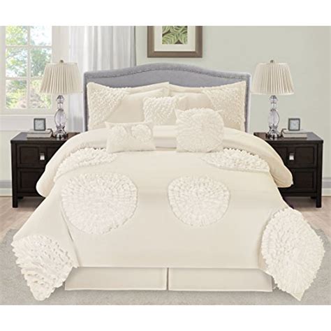 7 Piece AVALON Six Big Flowers Pleated Clearance bedding Comforter Set Fade Resistant, Wrinkle ...