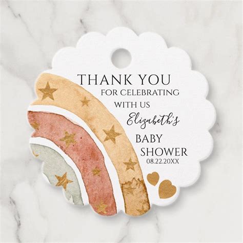 Boho Rainbow Baby Shower Thank You Favor Tags Size Scalloped Color