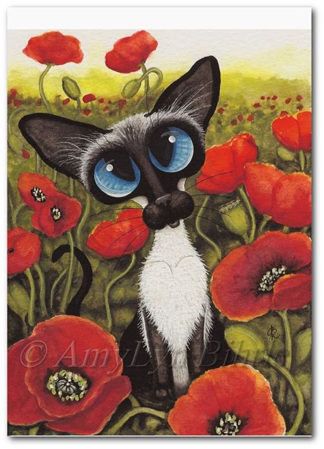 Siamese Cat Field Of Poppies Art Print By Bihrle Ck348 Etsy Poppy