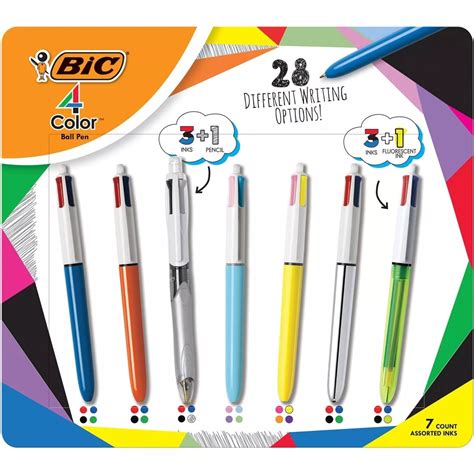 Bic 4 Color Medium Ink Retractable Ballpoint Pen 10mm Variety Pack