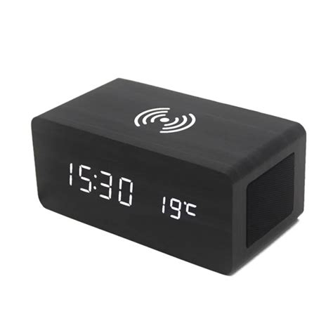 Wood Alarm Clock Bluetooth Speaker Voice Control Digital Alarm Clock