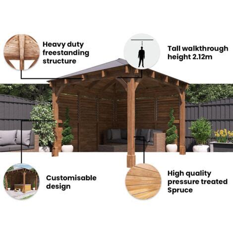 Dunster House Wooden Gazebo Kit Louvre Wall M X M Heavy Duty Garden