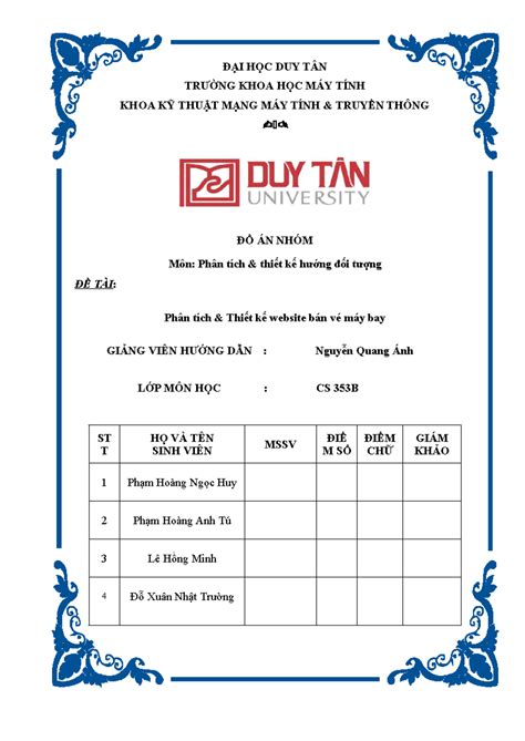 Đồ án nhóm ưdqwdwqd ĐẠI HỌC DUY TÂN TRƯỜNG KHOA HỌC MÁY TÍNH KHOA