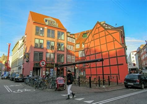 Typical Danish Capital Street With Old Architecture Colorful Houses Copenhagen Denmark