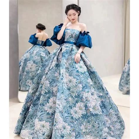 elegant floral  shoulder evening ball gown  luulla