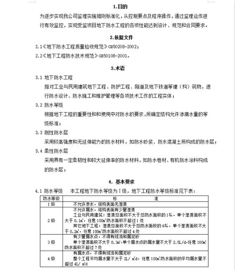 地下防水工程监理实施细则 10p免费下载 监理细则 土木工程网