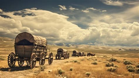 Premium Ai Image Simulated Old Photograph Of Wagons On The Oregon