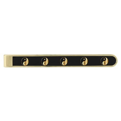 Modern Gold Black Yin Yang Symbol Mens Gold Finish Gold Finish Tie Bar
