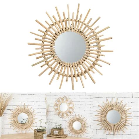 Miroir Innovant Art D Coration Rond Rustique Tiss La Main Sunburst