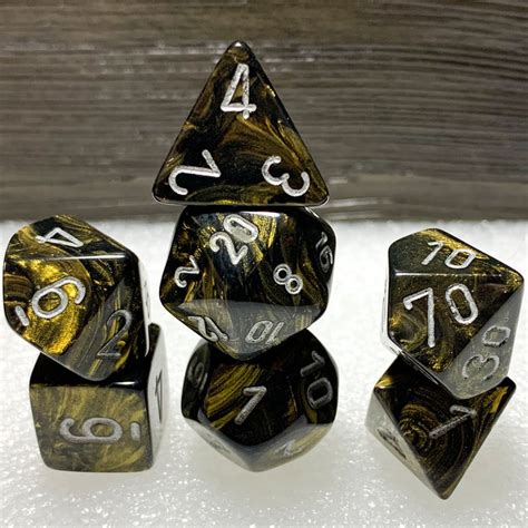 Leaf Black Gold Polyhedral Dice Set — Dragonheart Dice