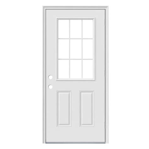 Jeld Wen 32 In X 80 In Steel Half Lite Left Hand Outswing Primed Prehung Single Front Door With