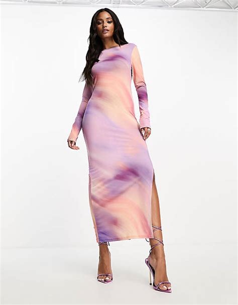 Miss Selfridge Long Sleeve Maxi Dress In Ombre Print Asos