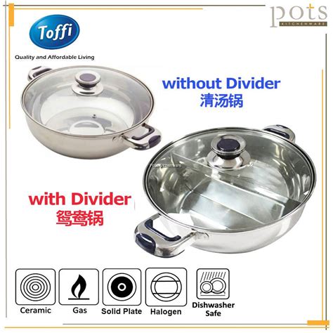 Toffi Stainless Steel 2 in 1 Induction Steamboat Pot Shabu Hot Pot Periuk Steamboat 不锈钢鸳鸯火锅 B2800
