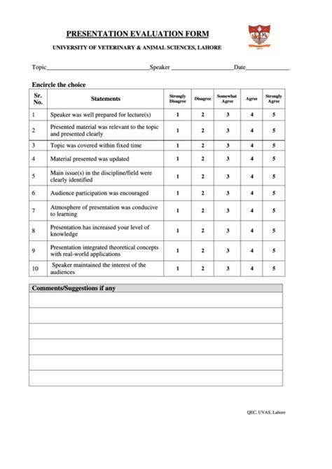 Printable Simple Presentation Evaluation Form Printable Forms Free Online