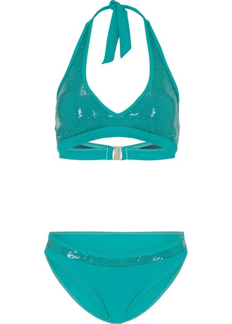 Exklusiver Neckholder Bikini Set Gr Smaragd Damen Bademode