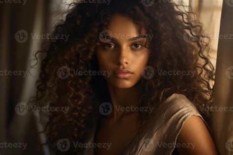 Beautiful Brunette Model Girl With Long Curly Hair Hairstyle Wavy Curls Fashion Beauty And