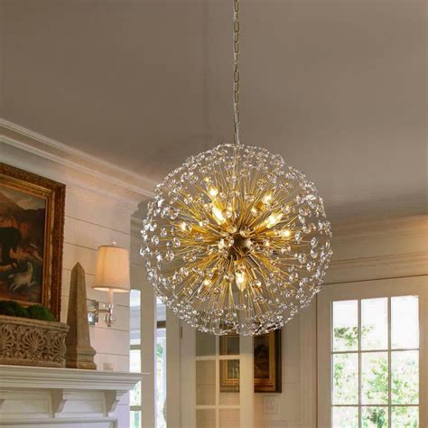 LLHZSY 23 6 In 12 Light Gold Globe Crystal Dandelion Dimmable