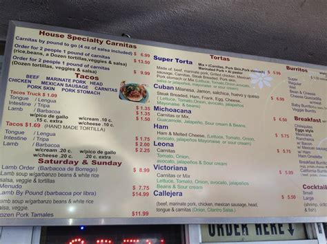Menu At Carnitas Michoacan Restaurant Ceres