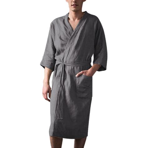 Elainilye Fashion Men's Robe Loungewear 3/4 Sleeve Robes Pajamas Casual Soft Bathrobe Homewear ...